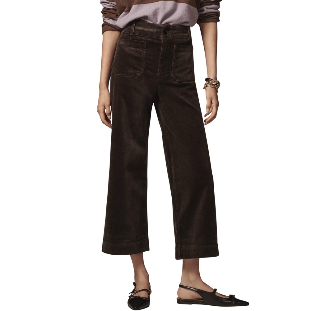Maeve Anthropologie The Colette Corduroy Wide Leg Crop Pants Green Size 25